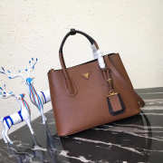 Prada Saffiano Cuir Small Double Leather Bag in Brown - 1