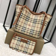 Burberry Original Check Tote Handbag with Khaki - 1