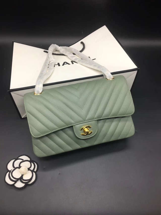 Chanel Flap Bag Caviar Light Green Bag 25cm with Gold Hardware - 1