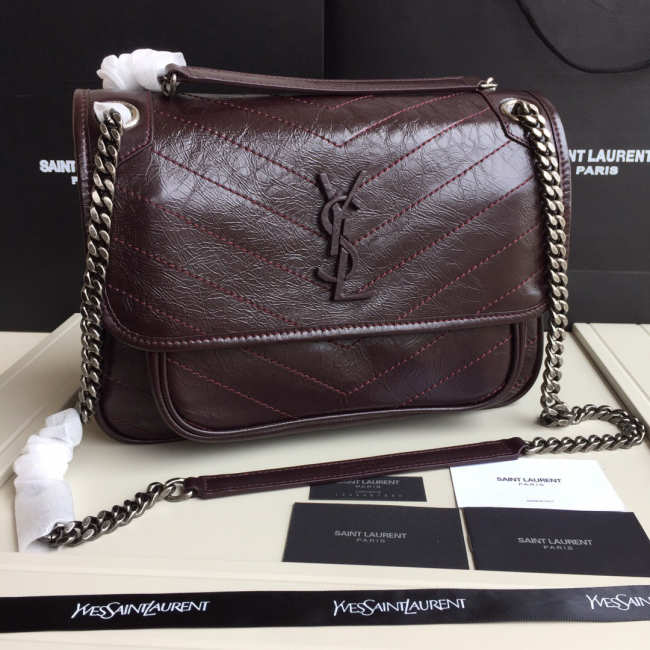 YSL Monogram Niki Shoulder Bag in Wine Red - 1