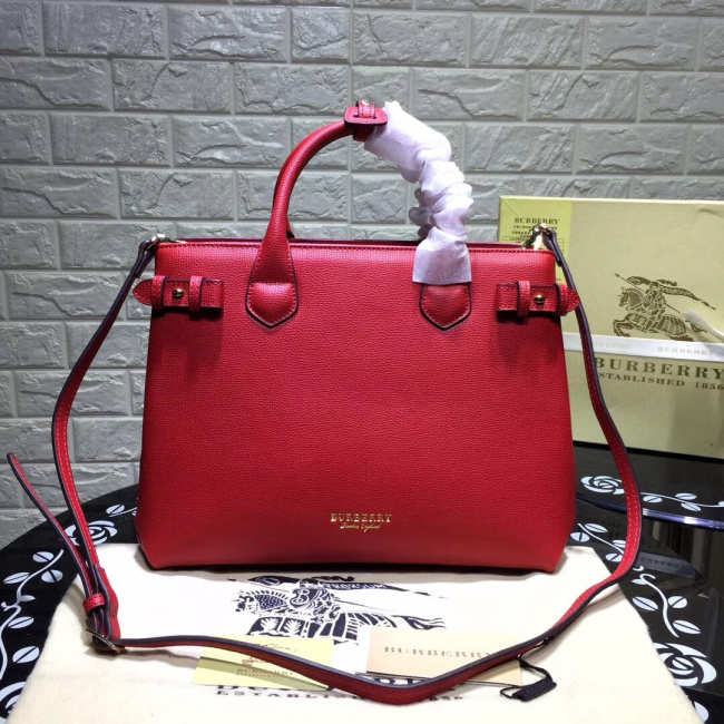 Burberry Classic Leather Tote Bag with Red - 1