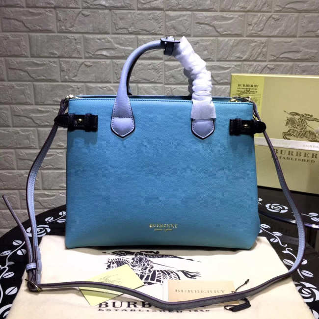 Burberry Classic Leather Tote Bag with Blue - 1