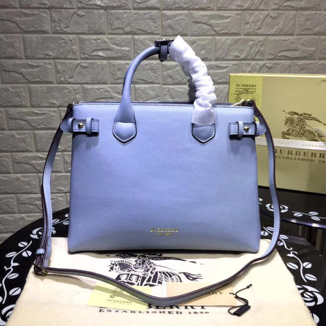 Burberry Classic Leather Tote Bag with Light Blue - 1