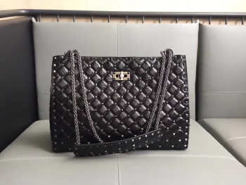 Valentino original lambskin spike tote bag in Black