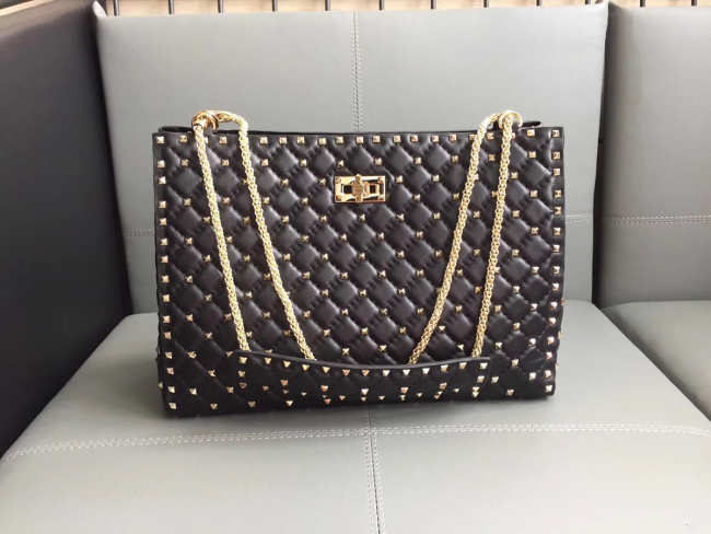 Valentino original lambskin spike tote bag with Black - 1