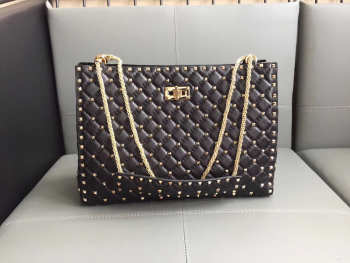 Valentino original lambskin spike tote bag with Black