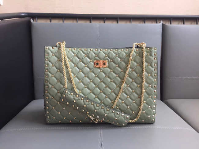 Valentino original lambskin spike tote bag in Light Green - 1