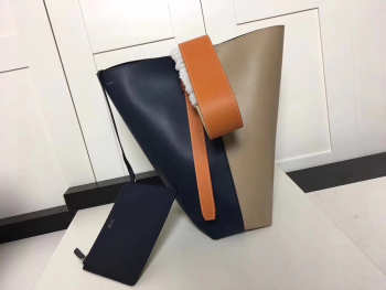 Celine Twisted Cabas Calfskin Leather bag blue khaki