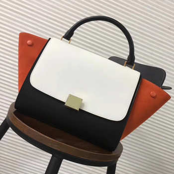 Celine Trapeze small Lambskin Leather Bag White Orange