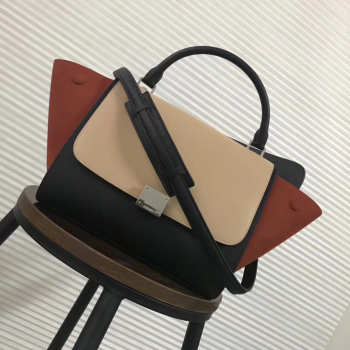 Celine Trapeze small Lambskin Leather Bag Beige orange