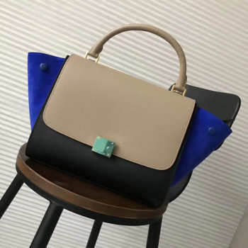 Celine Trapeze small Lambskin Leather Bag Beige Blue