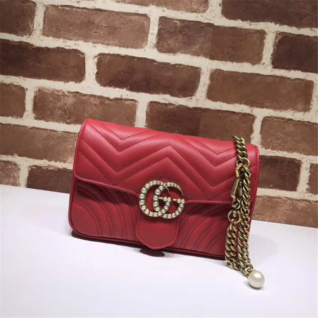 Gucci Pearly Marmont Flap Belt Bag Leather Red 476809 - 1