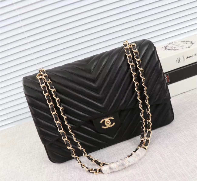 Chanel original lambskin double flap bag black 30cm with Gold hardware - 1