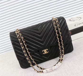 Chanel original lambskin double flap bag black 30cm with Gold hardware