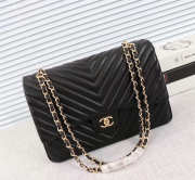 Chanel original lambskin double flap bag black 30cm with Gold hardware - 4