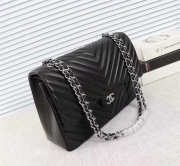 Chanel original lambskin double flap bag black with Silver hardware - 4