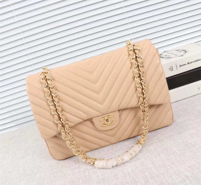 Chanel original lambskin double flap bag Pink 33cm with Gold hardware - 1