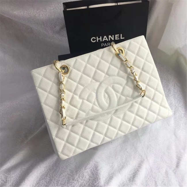 Chanel original caviar calfskin shopping tote white bag with gold hardware - 1