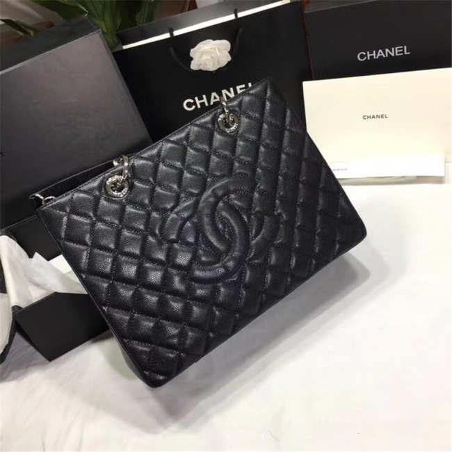 Chanel original caviar calfskin shopping tote black bag with silver hardware - 1