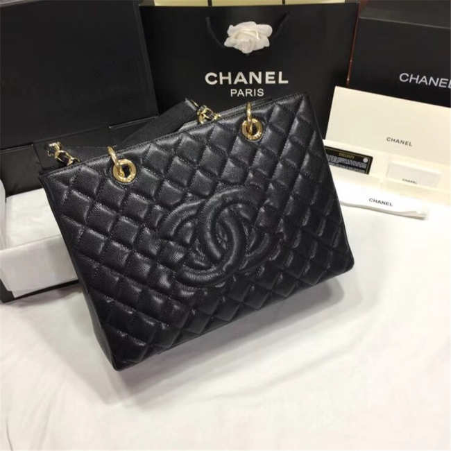 Chanel original caviar calfskin shopping tote black bag with gold hardware - 1