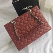 Chanel original caviar calfskin shopping tote Wine Red bag with silver hardware - 1