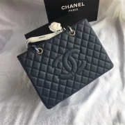 Chanel original caviar calfskin shopping tote Navy blue bag with silver hardware - 5