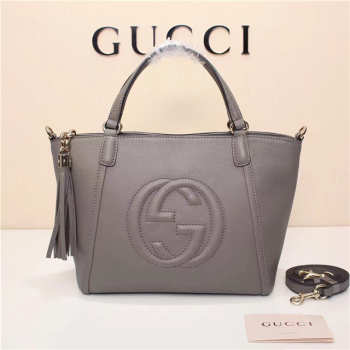 GUCCI 369176 Soho Tote Bag Women leather Shoulder Bag Gray