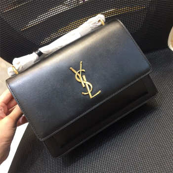 YSL Sunset Leather Crossbody Black Bag with Gold Hardware 22cm