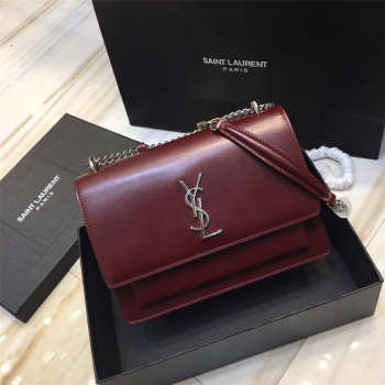 YSL Sunset Leather Crossbody Red Bag with Silver Hardware 22cm