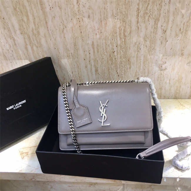 YSL Sunset Leather Crossbody Gray Bag 22cm - 1