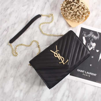 YSL Original Leather 26cm Shoulder Bag Golden Chain 26595 Black