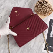 YSL Envelope Shoulder Bag with Gold Hardware Wine Red 30cm  - 2