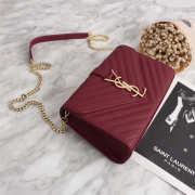 YSL Envelope Shoulder Bag with Gold Hardware Wine Red 30cm  - 5