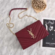 YSL Envelope Shoulder Bag with Gold Hardware Wine Red 30cm  - 6