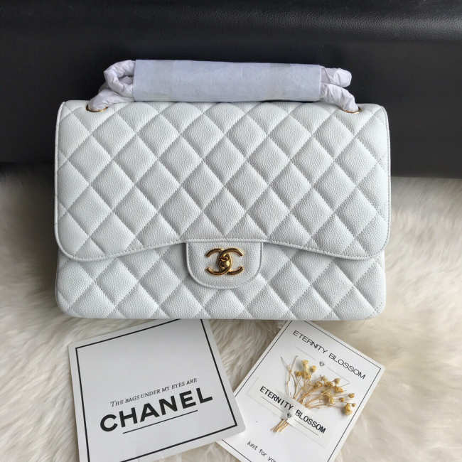 Chanel Caviar Flap Bag in white 30cm with Gold Hardware - 1