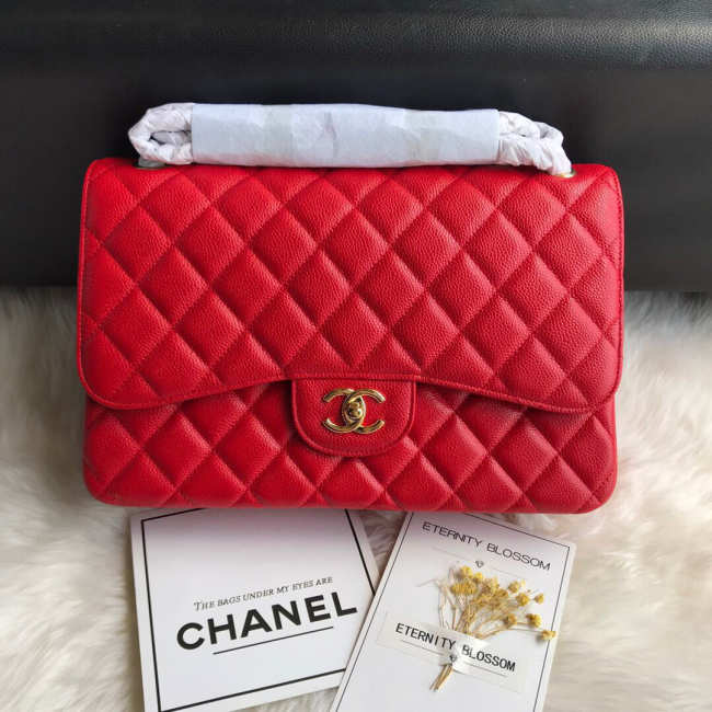 Chanel Caviar Flap Bag in Red 30cm with Gold Hardware - 1