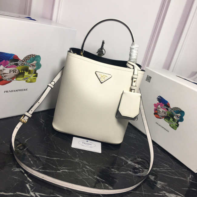 Prada Double Saffiano Bucket Bag 1BA212 White - 1