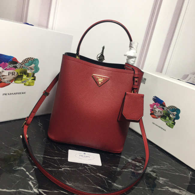 Prada Double Saffiano Bucket Bag 1BA212 Red - 1