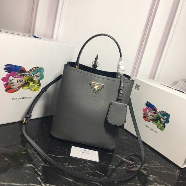 Prada Double Saffiano Bucket Bag 1BA212 Gray - 1