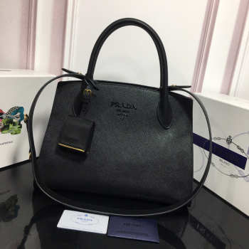 Prada Monochrome Saffiano Leather Handbag 1BA155 Black