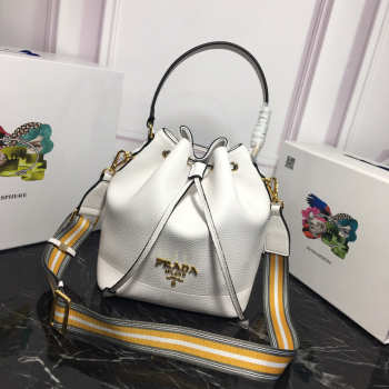 Prada Original Calfskin leather Bucket Bag 1BE018 White