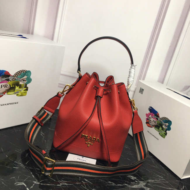 Prada Original Calfskin leather Bucket Bag 1BE018 Red - 1