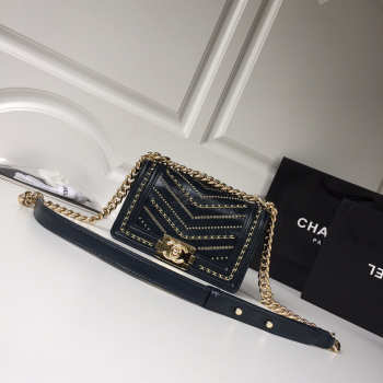 Chanel leboy calfskin bag in blue with gold hardware 20cm