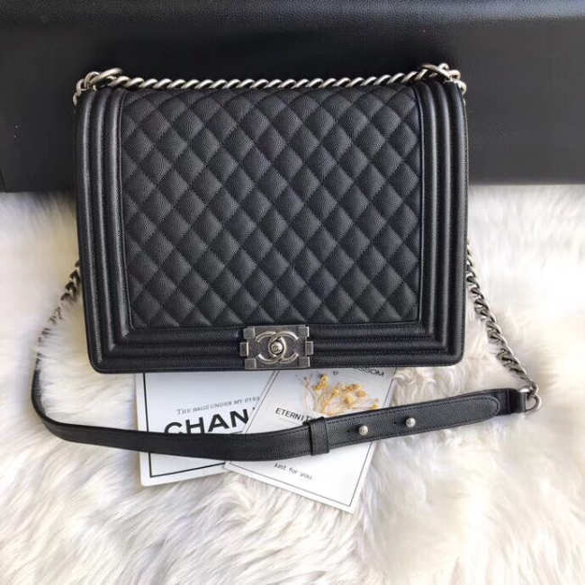 Chanel leboy calfskin bag in black with silver hardware 30cm - 1