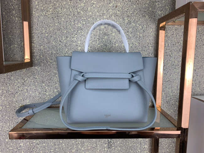 Celine Micro Belt Bag In Grained Calfskin with Light Blue 20cm 175519 - 1