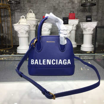 Balenciaga Ville Small graffiti logo calfskin bag Dark Blue 18SS 