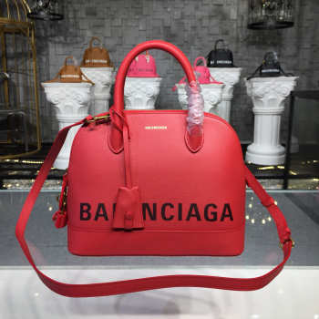 Balenciaga Ville Medium graffiti logo calfskin bag Red 18SS