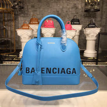 Balenciaga Ville Medium graffiti logo calfskin bag blue 18SS