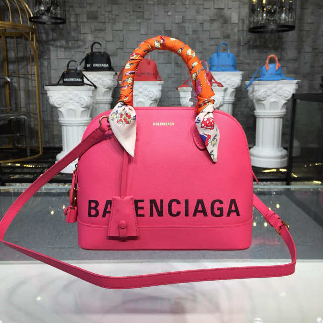 Balenciaga Ville Medium graffiti logo calfskin bag Rose Red 18SS - 1