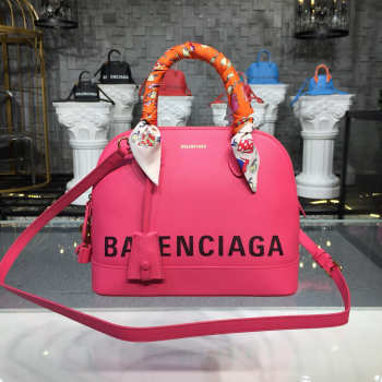 Balenciaga Ville Medium graffiti logo calfskin bag Rose Red 18SS